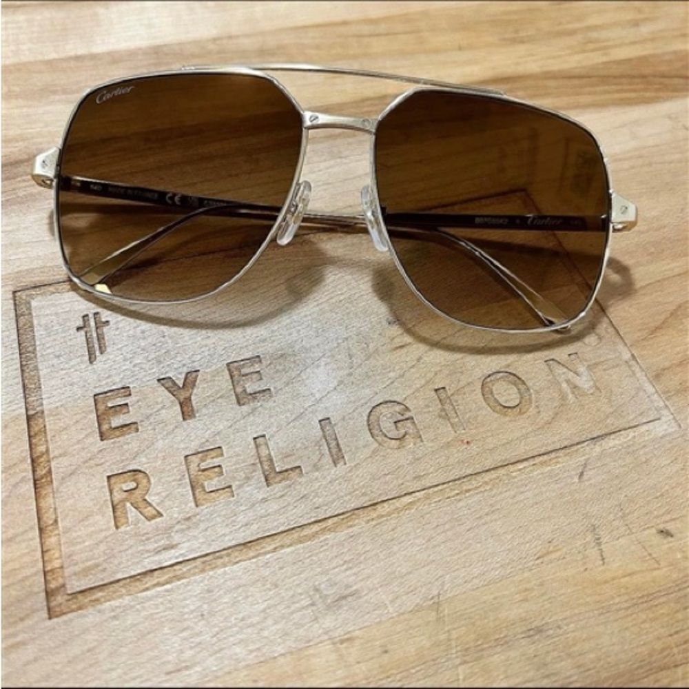 Cartier 0329 Santos Gold Frame Sunglasses with Brown Lenses